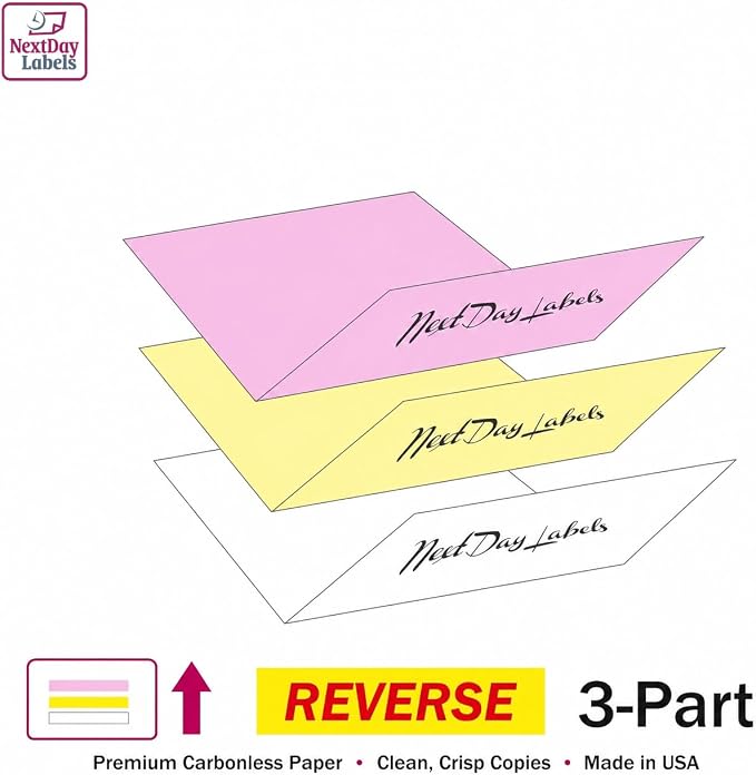 NextDayLabels 3 Part Reverse Carbonless NCR Paper Pink Canary White | 8.5" x 11" Pre-Collated Carbonless Copy Paper Delivers Clean Crisp Copies (500 Sheets) Works with Laser Inkjet Printers