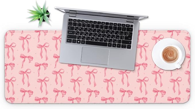 MAY FLOWER Gaming Mouse pad, Large Laptop Mousepad, Full Keyboard Mat, Long Computer Mouse Mat for Home and Office, Anti-Slip Rubber Base, 31.5 x 11.8 Inches (Pink Bow)