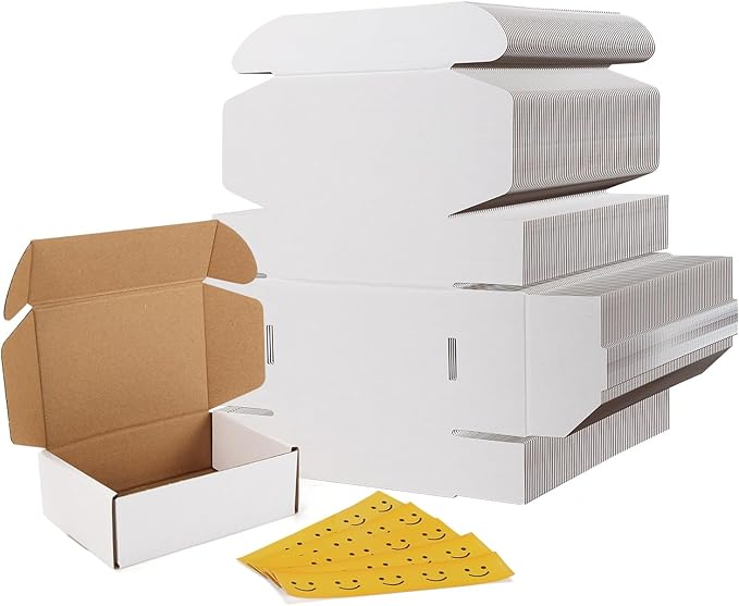 RLAVBL 75 Pack 6x4x2 Small Shipping Boxes, White Corrugated Cardboard Mailer Box for Packing, Mailing, Business
