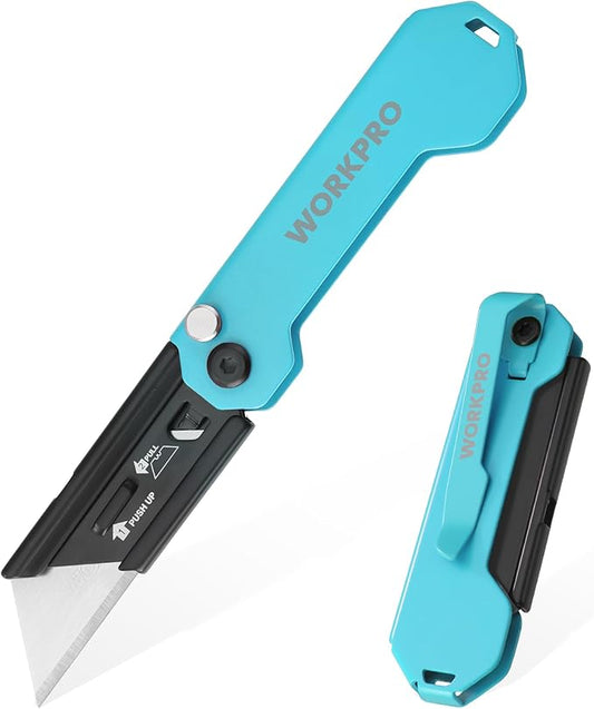 WORKPRO EDC Folding Utility Knife, Mini Box Cutter with Quick Open Axis Lock, Quick Change Blade Razor Knife, Foldable Small Pocket Knife with Belt Clip