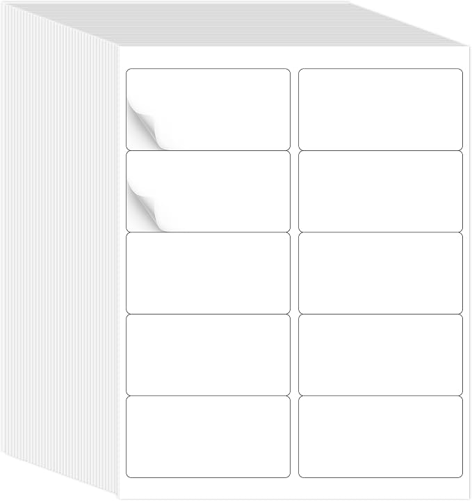 L LIKED 2"x4" Bulk Printable White Label Stickers 15000 Labels 1500 Sheets | Printable, blank, compatible with laser & inkjet printers, for address, mailing & barcode labels. Strong adhesive, easy peel