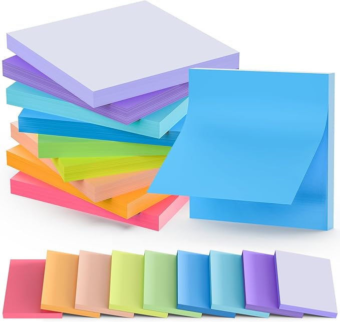 Stick Notes 3x3, Bright Color Stick Notes, 18 Pads, Super Sticky & Recyclable, for Home, Office, School