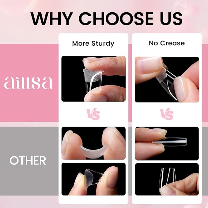 AILLSA Gel Nail Kit Short Square Nail Tips 120pcs, Solid Gel Nail Glue 30g for Acrylic Fake Nails, Nail Tips Glue Gel Kit with U V Lamp