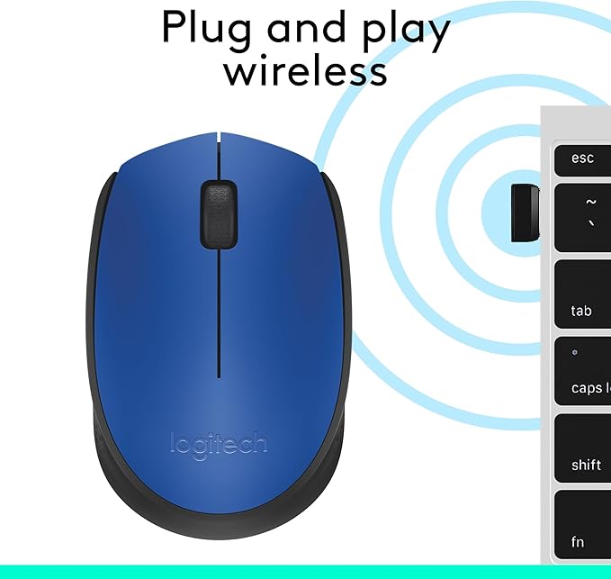 Logitech M170 Wireless Mouse for PC, Mac, Laptop, 2.4 GHz with USB Mini Receiver, Optical Tracking, 12-Months Battery Life, Ambidextrous - Blue