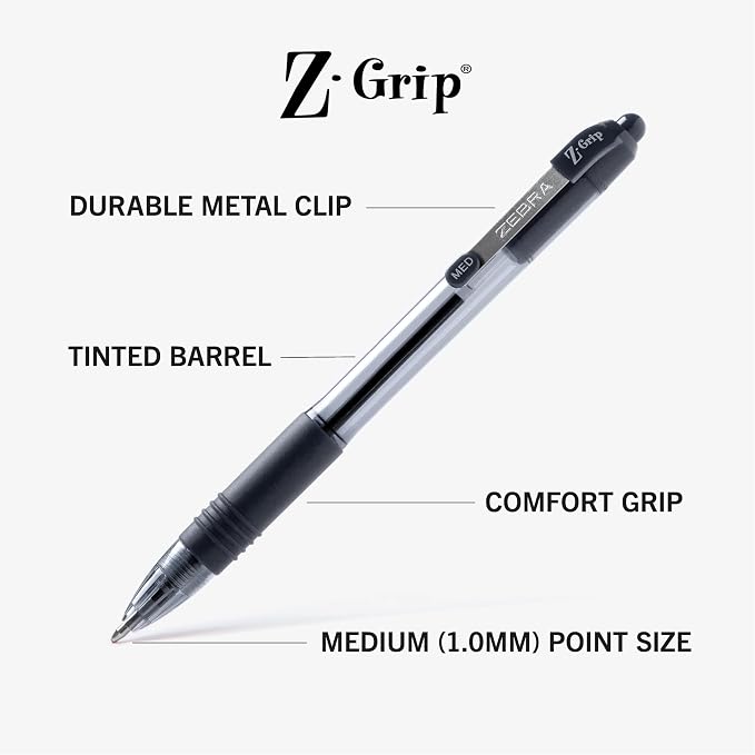Zebra Pen Z-Grip Retractable Ballpoint Pen, Black/Blue, 1.0mm, 18-Pack | Smooth Writing, Medium Point Tip, Ideal for Planners, Note-Taking, and School and Office Supplies (22018amz)