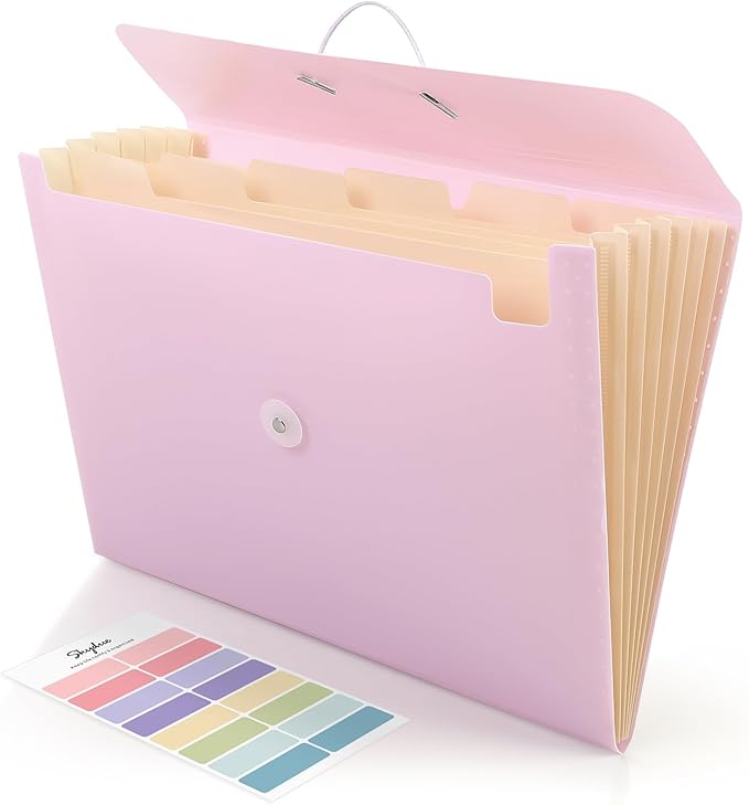 SKYDUE Accordion File Organizer, Expanding File Folder with 7 Pockets, Portable Receipt Paper Bill Document Organizer, Letter/A4 Size Filing Folder School Office Supplies, Lightpurple