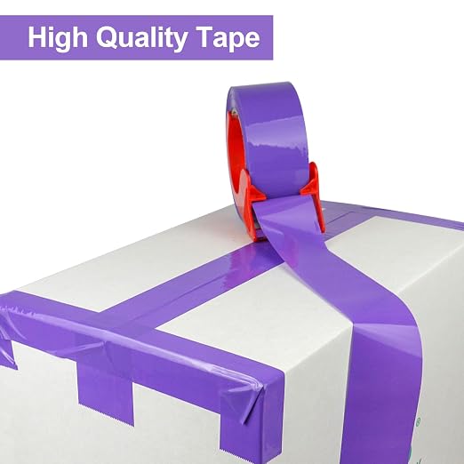 BOMEI PACK Purple Packing Tape with Dispenser, 2.4 Mil 1.88 Inch x 110 Yards, 6 Refills Rolls Purple Color Box Packaging Tape for Moving, Shipping, Mailing and Storage