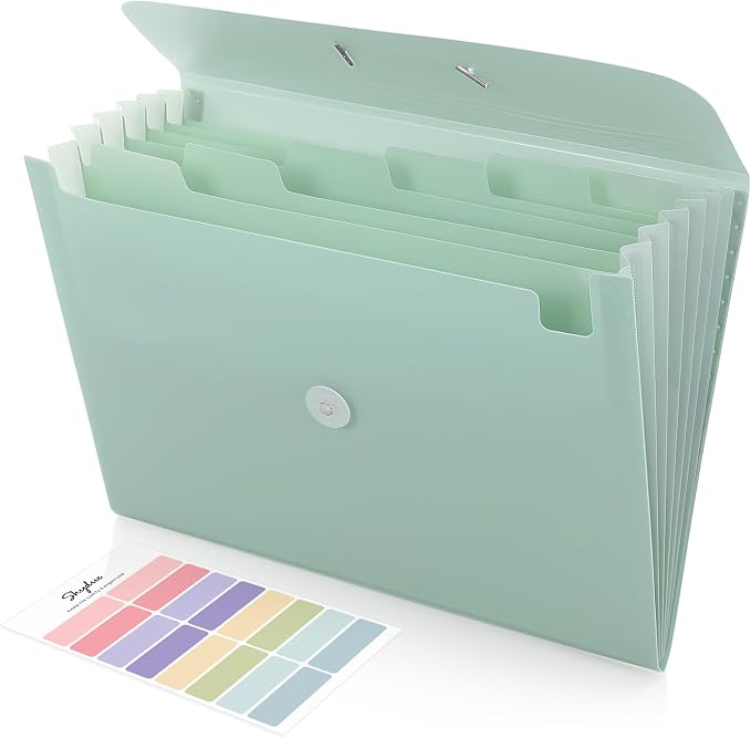 SKYDUE Accordion File Organizer, Expanding File Folder with 7 Pockets, Portable Receipt Paper Bill Document Organizer, Letter/A4 Size Filing Folder School Office Supplies, TurquoiseGreen