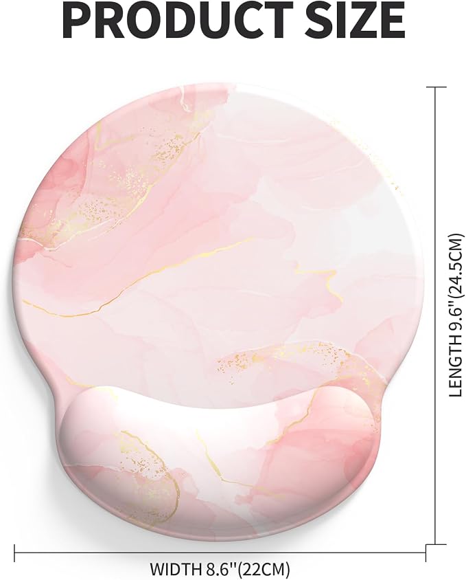 Mouse Pad with Wrist Rest, Comfortable Computer Mousepad with Gel Wrist Support Smooth Surface and Non-Slip PU Base for Pain Relief, Laptop, Office & Home (Pink Marble)