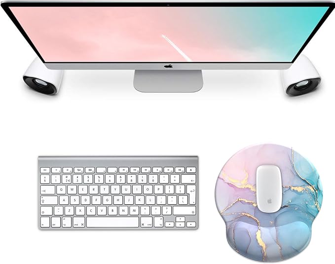 Mouse Pad with Wrist Rest, Comfortable Computer Mousepad with Gel Wrist Support Smooth Surface and Non-Slip PU Base for Pain Relief, Laptop, Office & Home (Cyan Pink Marble)