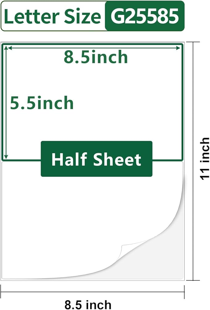 5.5"×8.5" Half Sheet Shipping Labels Printable,5.5×8.5 inch White Matte Address Label Stickers for Laser/Inkjet Printer,Half Page Large Mailing Sticker Paper, 80 Blank Labels in Total