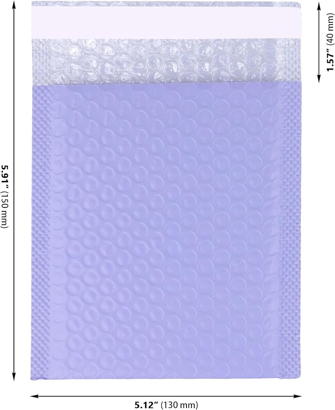 100 PCS 5 x 6 Inch Purple Poly Bubble Mailers, Waterproof Padded Self Seal Adhesive Shipping Envelopes for Small Business Packing Supplies