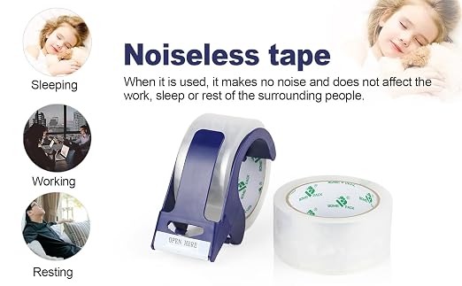 BOMEI PACK Silent Clear Packing Tape, 1.88inches x60yds Carton Sealing Tape with Blue Dispenser, 2 Rolls Heavy Duty Packaging Tape for Shipping Packaging Moving Sealing