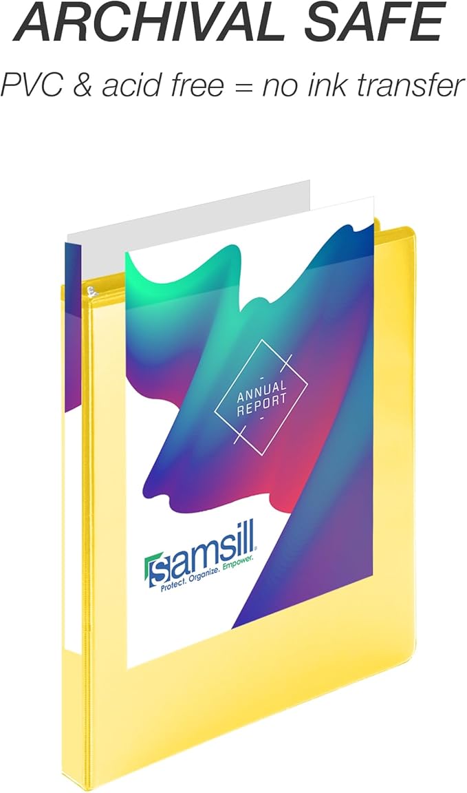 Samsill Durable 0.5 inch 3 Ring Binder, D Ring Binder, 100% Recycled Chipboard, Yellow