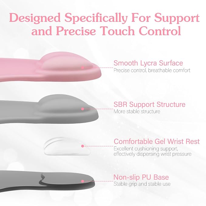 Office Mousepad with Wrist Support,9 * 7.5inch,Pink | Premium-Textured Design,Non-Slip Rubber Base,Ergonomic Gaming Desktop Mouse Pad Wrist Rest Design,for Laptop, Office & Home