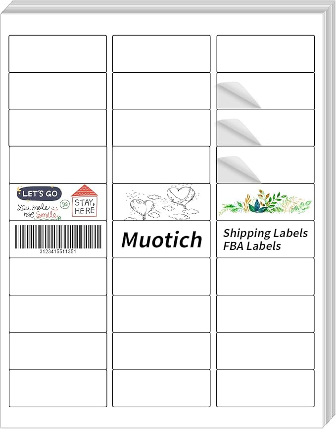 500 Sheets 15000 Labels Shipping Address Labels, Address Mailing Labels for Laser & Inkjet Printer, 1" x 2-5/8" White Blank Printable Shipping Label, Strong Adhesive for FBA Label, Easy to Peel