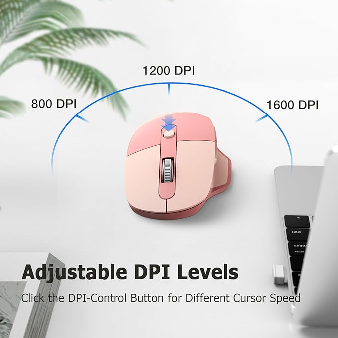 MOFII Wireless Ergonomic Mouse, Bluetooth Mouse Wireless, Quiet clicks, 5 Buttons, Ergo Mouse with Multi-Device for Windows/macOS/iPadOS, Laptop, PC - Pink