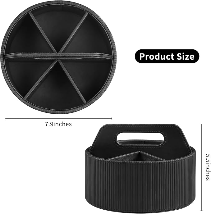 Round Desk Organizer Caddy Caddy Organizer Remote Control Holder | 6 Compartments, Portable Handle, Soft Lining, Aesthetic Stripes, Waterproof And Stain-Resistant