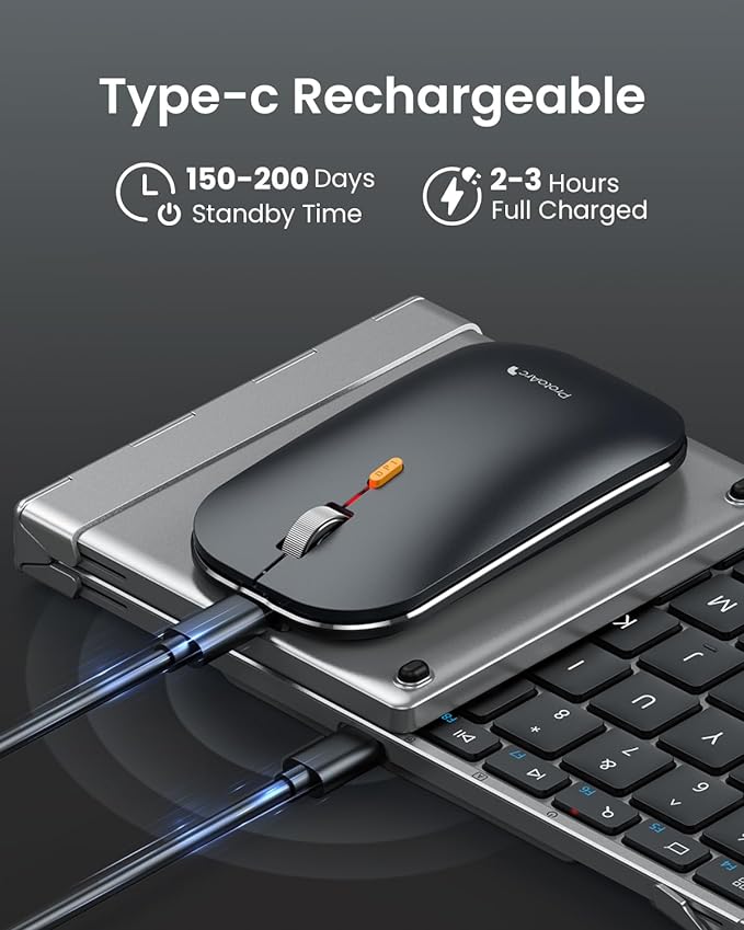 ProtoArc XKM01 Full-Size Foldable Keyboard Mouse Combo for Travel, Gray | 105-key keyboard, slim mouse, hard case and phone stand, 3-device Bluetooth & 2.4G switching, for travel office use