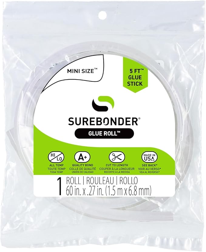 Surebonder Mini Hot Glue Stick Roll, 60" (5 Feet), 5/16" Diameter - Long Glue Stick, Uninterrupted Gluing, All Purpose for Crafting and DIY, Clear