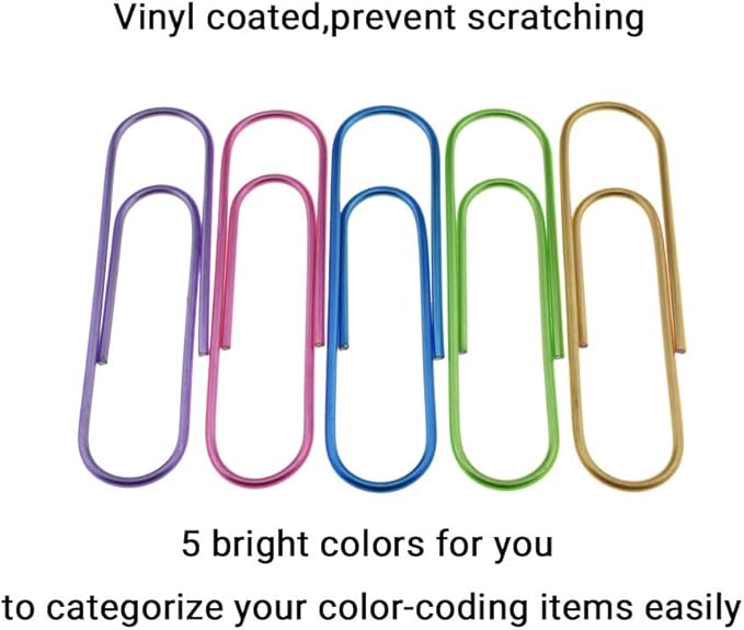 Hahiyo Paperclips 4" (100mm) Extra Large Paper Clips Sturdy Bright Assorted Colors Vinyl Coated Prevent Scratching Tearing The Pages 25 Pack Colorful (Colorful A)