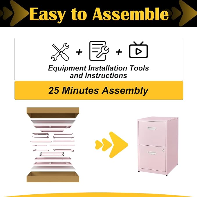 SteeLoong 2 Drawer File Cabinets,Metal Office File Cabinet with Lock,Pink | Filing Cabinets for Home Office,Vertical Modern File Cabinet Office Two Drawers for Hanging Letter,Assembly Required