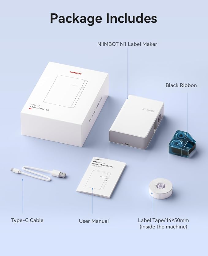 NIIMBOT N1 Label Maker with Tape, Portable Bluetooth Label Printer, White | Support Color Ribbon Printing, Mini Sticker Labeler Rechargeable for Home Office Small Business Outdoor Storage