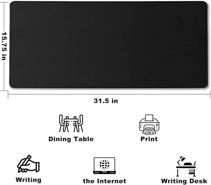 10 Pack 31.5" x 15.7" Waterproof Fabric Desk Pad, Black | Rubber Anti-Slip Base Stitched Edges No Curling Fits Laptop Keyboard and Mouse Smooth Office Mat Large Mouse Pad Work Game