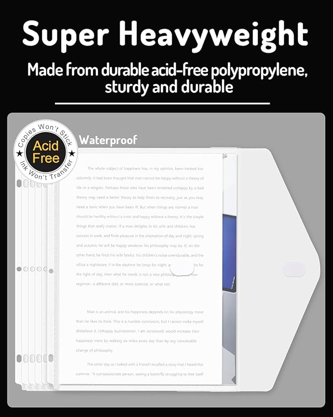 Forvencer Binder Pocket, 48 Pack Super Heavyweight Poly Binder Plastic Pocket with Tight Closure, Binder Folders Side Loading, 3 Ring Binder Pocket, Binder Dividers with Pockets, Letter Size, Clear