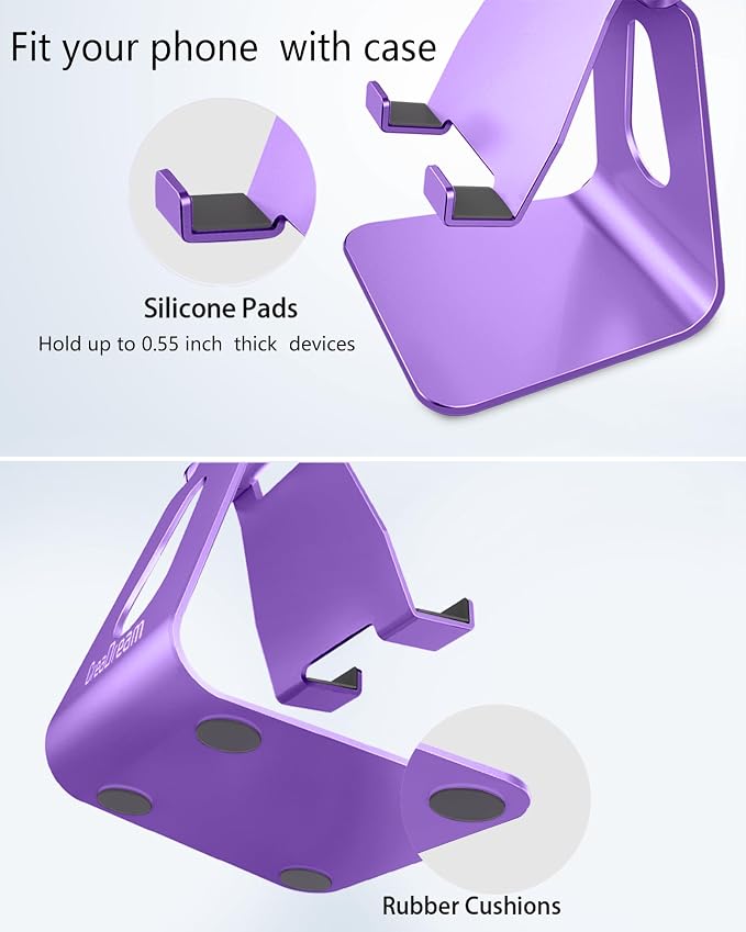 CreaDream Aluminum Cell Phone Stand, Adjustable Phone Holder for Desk | Adjustable Viewing Angle, Desktop Stand, Stable Base, Fits iPhone 17 16 15 14 13 Pro Max Desk Accessories, Dark Purple