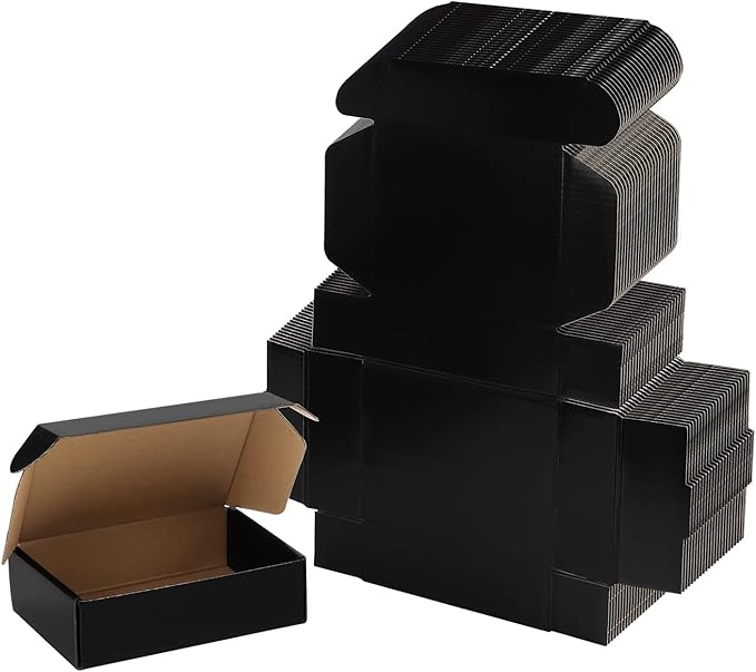 EXYGLO Shipping Cardboard Boxes for Small Business, Packing and Mailing, 7x5x2 - Pack of 25, Black