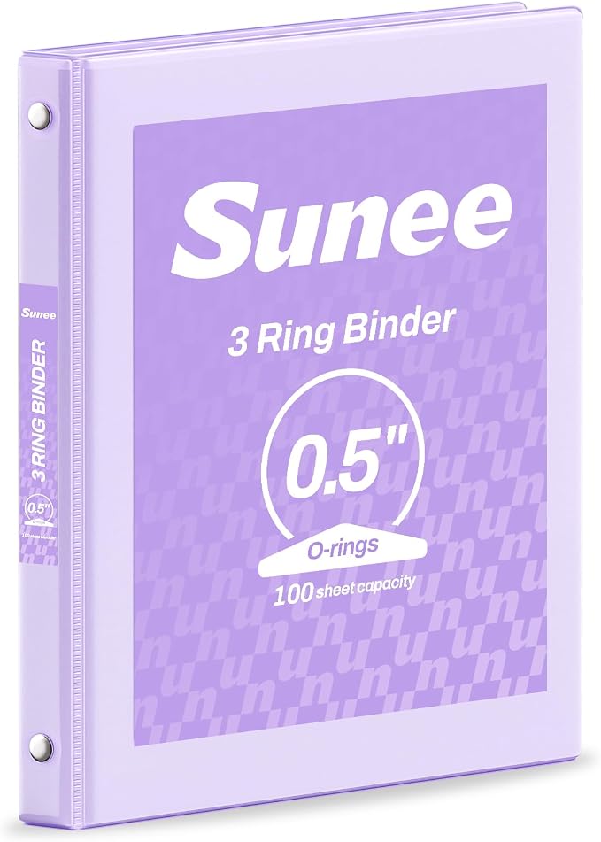 SUNEE 3 Ring Binder 1/2 Inch 1 Pack, Clear View Binder Three Ring PVC-Free (Fit 8.5x11 Inches) for School or Office Supplies, Purple
