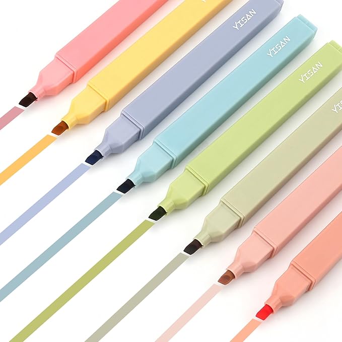 YISAN Highlighters Pastel Assorted Colors,Soft Tip,Cute Aesthetic for Book Journal,8-Pack, 70948