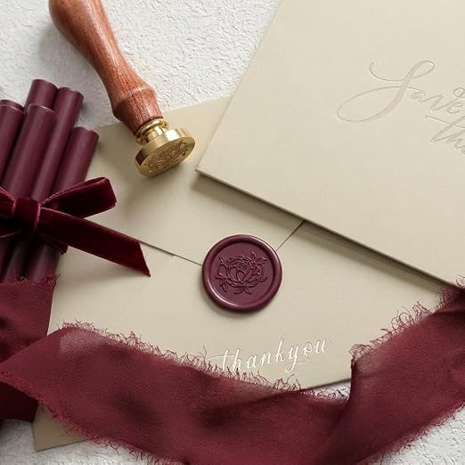 UNIQOOO Jewel Tone Ruby Marsala Red Glue Gun Sealing Wax Sticks for Wax Seal Stamp - Great for Wedding Invitations, Cards Envelopes, Snail Mails, Wine Packages, Christmas Gift Ideas, Pack of 8
