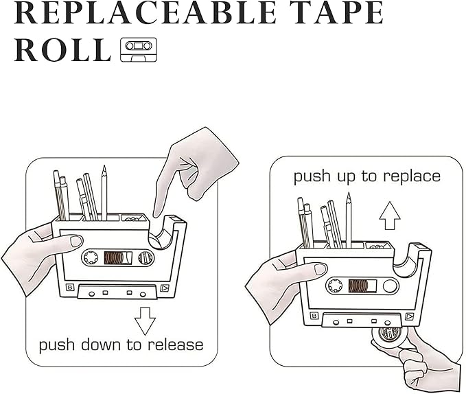 Aobopar Cute Tape Dispenser, Pink Tape Dispenser Desk, Office Desktop Tape Dispenser, Funny Novelty Tape Dispenser Pen Holder, Retro Cassette 80'S Desk Accessory Organizer