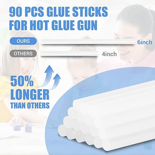 Hot Glue Sticks, Mini Size, 6" Long x .27" Diameter, 90 Count, Clear, for Kids Adults DIY Art Craft Gluing Repairing Sealing Festival Home Decoration