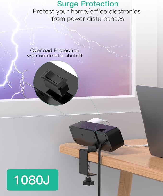 Mifaso PD30W Desk Clamp Power Strip, Surge Protector, Fast Charging Station | 4 Outlets, 4USB (2USBC), Desk Organizer Gaming Accessories Office Essentials, 5FT Cord, Fits 1.96" Tabletop Edge Shelf, Black