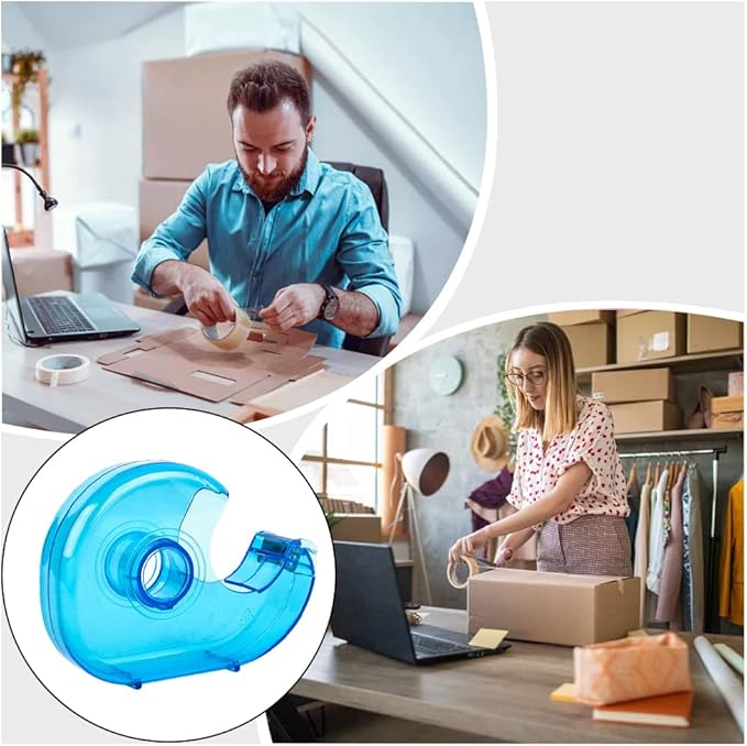 Small Tape Dispenser Desk Portable Adhesive Roll Holder Transparent on Refillable Hand Dispenser for Adhesive Tape Office Home(Random Color)
