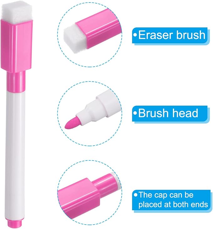 PATIKIL Dry Erase Marker Pens, 30 Pack Rose Red Ink Fine Point Low Odor Whiteboard with Eraser Cap for Office Home Classroom, White Pen Rod