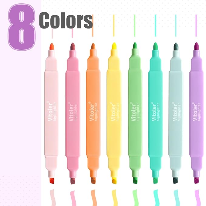 Vitoler 8pcs Aesthetic Highlighters, Chisel & Fine Tips Bible Highlighters | For teachers, For nurses, For women, For bibles, For markers, Aesthetic, For journaling, For office, For School Supplies