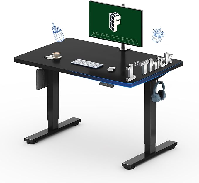 FLEXISPOT One-Piece Electric Standing Desk, 40 x 24 Inches Adjustable Desk with Seamless Desktop, Memory Controller Height Adjustment (Black Frame + Black Desktop, 2 Packages)