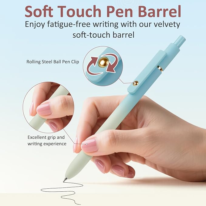 FIOVER Gel Pens, 6 Pcs 0.7mm Comfort Grip Quick Dry Black Ink Pens | Fine Point Smooth Writing Pens, Cute Office Back to School Supplies Gifts for Women (6PCS Gradient Black Ink)