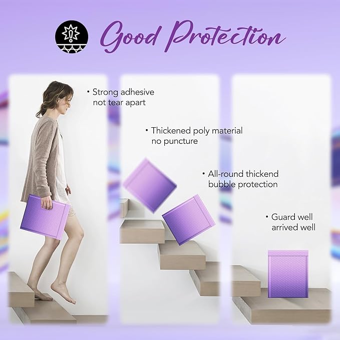 Fuxury 240 Pack Thick Bubble Mailers 8.5x12” Gradient Purple Bubble Envelopes Cute Design Cushion Mailer for Small Business Mailing Books Clothes Makeup Supplies