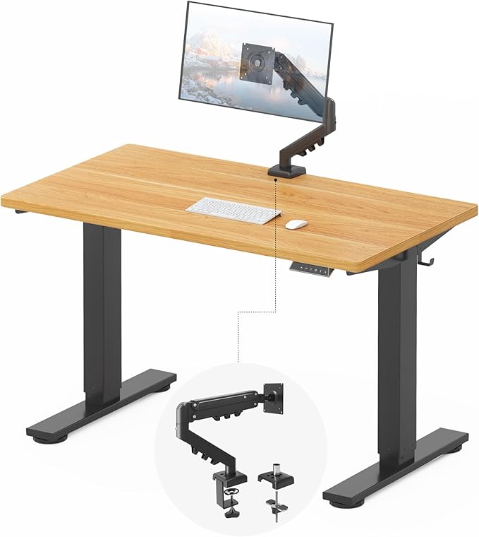 FLEXISPOT EN2 48''x24'' Standing Desk with Monitor Mount Bundle, 1" Thick One-Piece Desktop, Fully Adjustable Single Monitor Arm with Cable Management, Bundle for Home Office, Gaming & Study, Maple