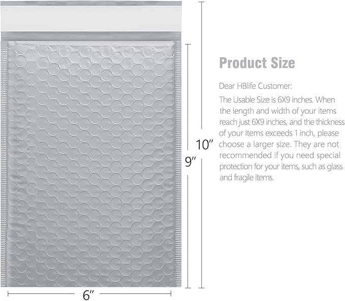 HBlife 100Pcs Gary Bubble Mailers, 6x10 Inches Self Seal Gray Poly Mailers, Padded Envelopes Shipping Bags Packaging for Small Business