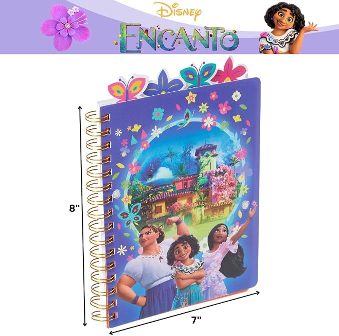 Disney Encanto Tab Journal Notebook, Spiral Bound, 96 Lined Pages, 8 x 7 inches, Purple