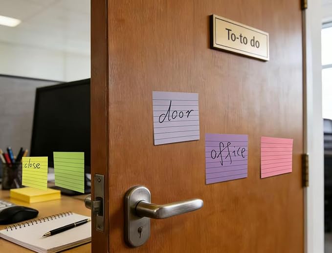 (72 Pack) Lined Sticky Notes 3x3 in,Notepads with Lines,Ruled Stickies Super Sticking Power,Office School Memo Note Pads Bright Colors,Post on Windows Doors,Recyclable,Easy to Write on