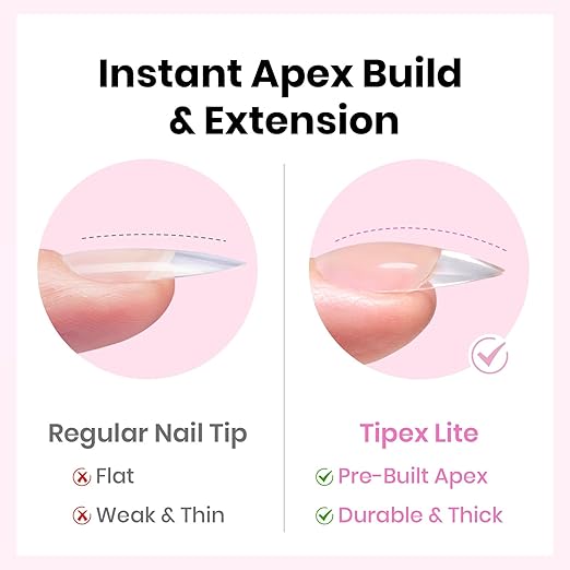 Beetles Tipex Lite Pre-Built Apex Gel Nail Tips, Almond Medium, 256pcs Value Pack, 16 Sizes, Flat-Nail Friendly Acrylic Tips for Natural Nail Beds, Easy for Beginner DIY