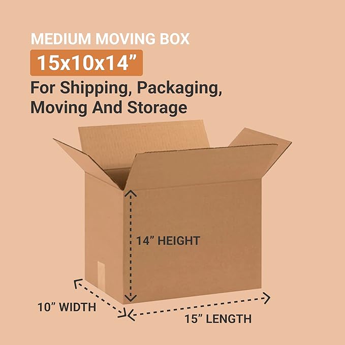 Aviditi 151014 Corrugated Cardboard Box 15" L x 10" W x 14" H, Kraft, For Shipping, Packing and Moving (Pack of 25)