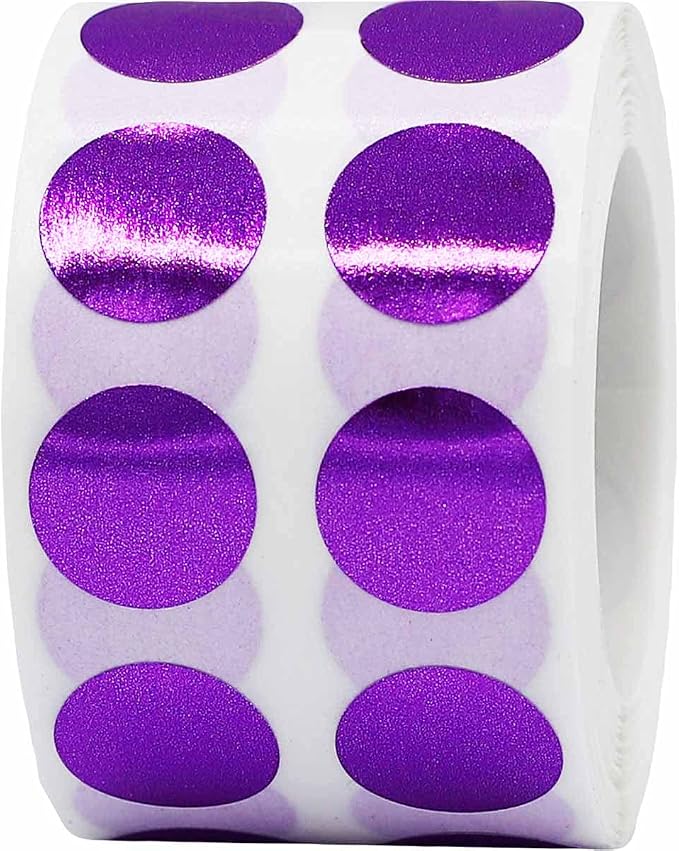 Metallic Purple Circle Dot Stickers, 1/2" Inch, 1000 Labels per Roll - Ideal for Organizing, Decorating, Labeling and Crafting in Homes, Schools, and Office Use